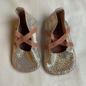 Freshly Picked Sparkly Baby Shoes with Brown Straps